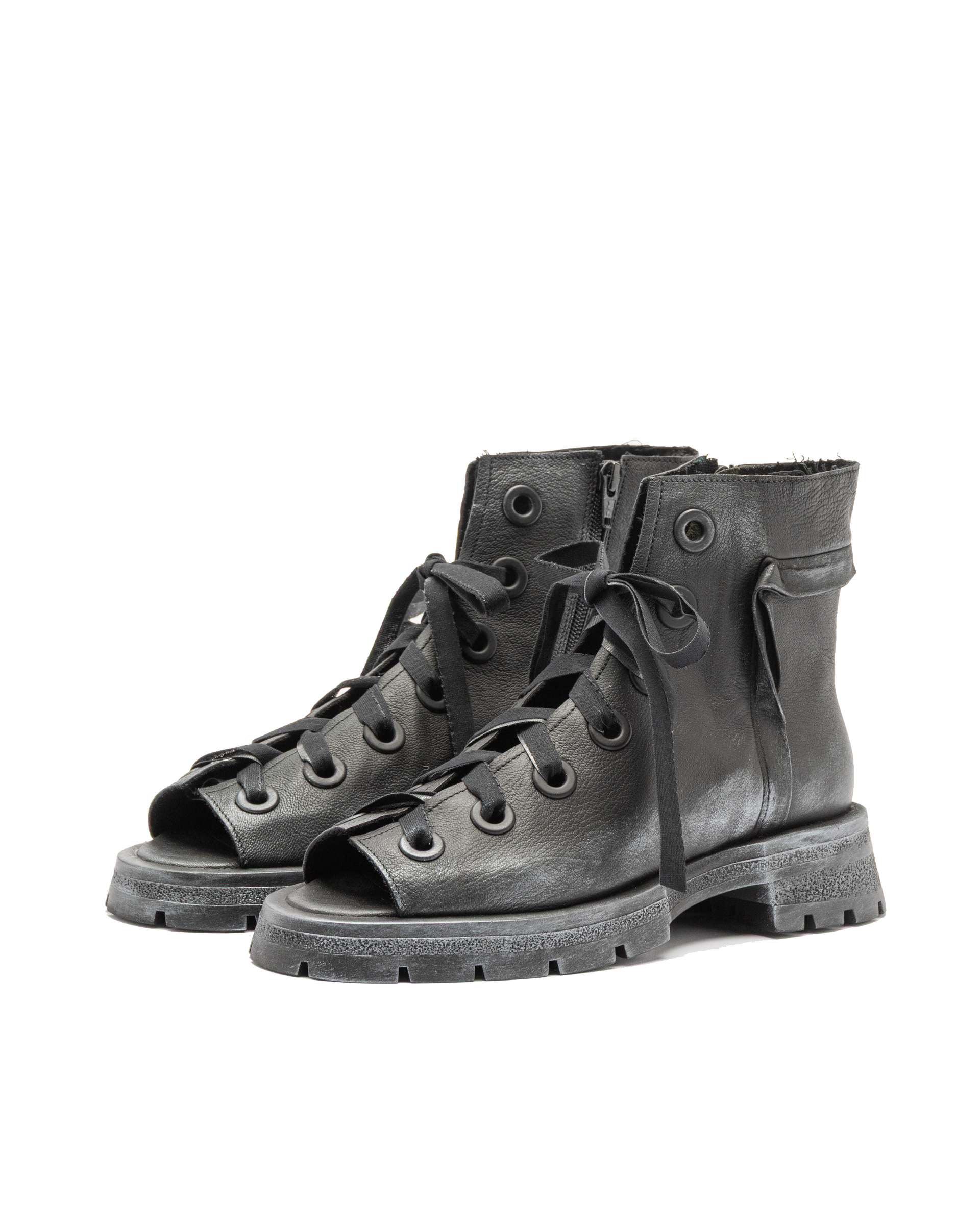 Black leather lace-up footwear